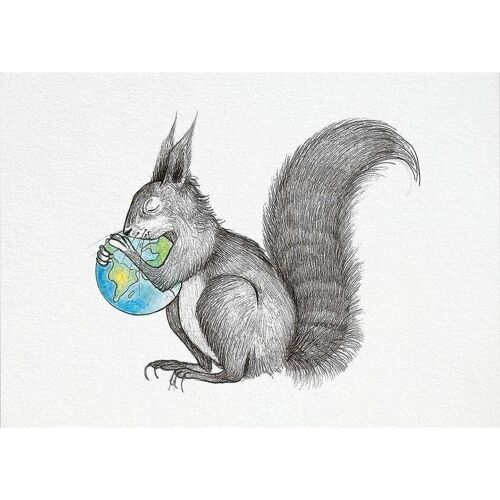 Postkarte [Bambuspapier] - Eichhörnchen Welt