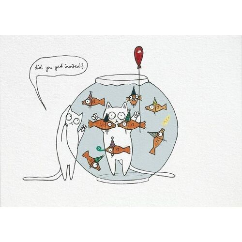 Postkarte [Bambuspapier] - Fischparty (Katzen und Fische)