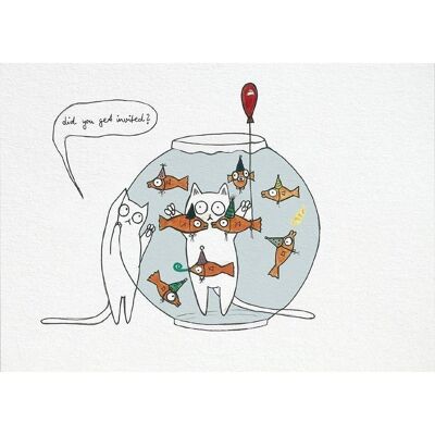 Cartolina [carta di bambù] - Fish Party (gatti e pesci)