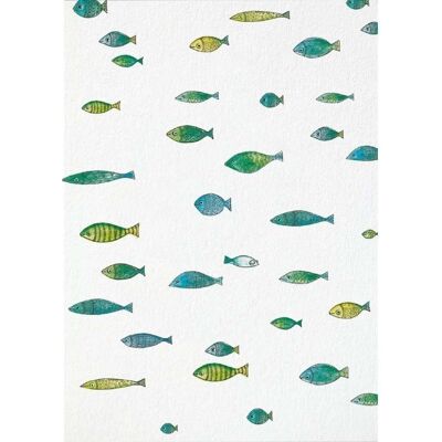 Postal [papel de bambú] - banco de peces