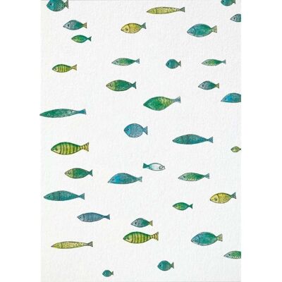 Postcard [bamboo paper] - school of fish