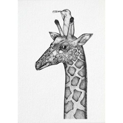 Postkarte [Bambuspapier] - Gute Aussicht (Giraffe und Präriehund)