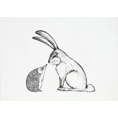 Postcard [Bamboo Paper] - Hare & Hedgehog