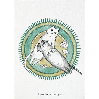 Cartolina [carta di bambù] - Qui per te (gatti)