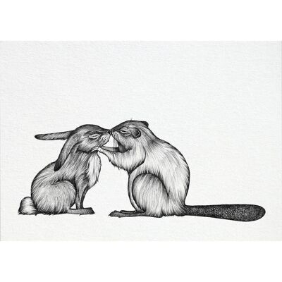 Cartolina [Carta di bambù] - Coniglio e castoro
