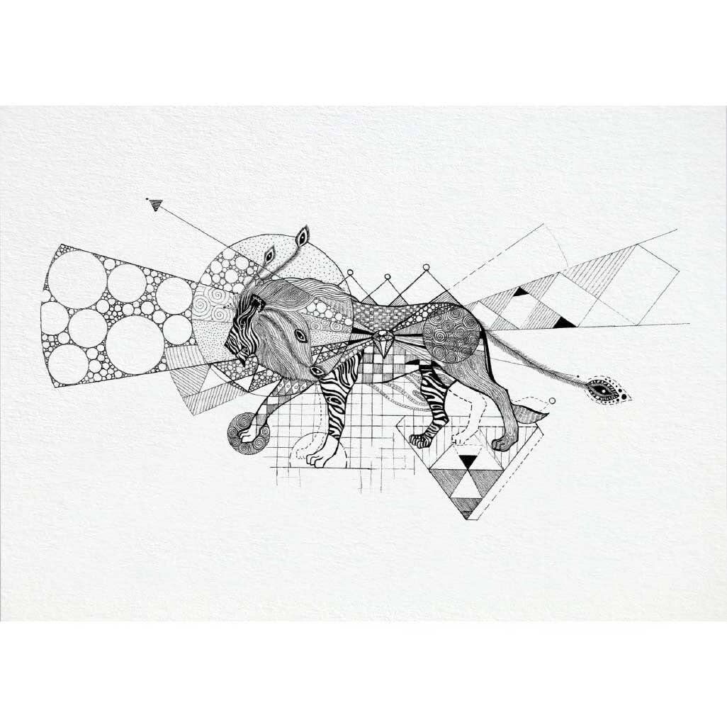 Cartolina [carta di bambù] - leone