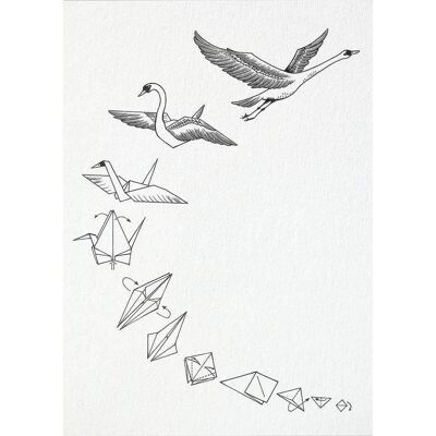 Postcard [Bamboo Paper] - Origami Swan