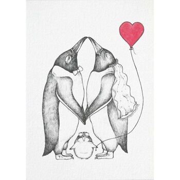 Carte postale [papier bambou] - amour pingouin 5