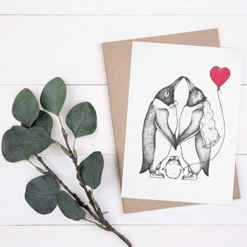 Carte postale [papier bambou] - amour pingouin 6