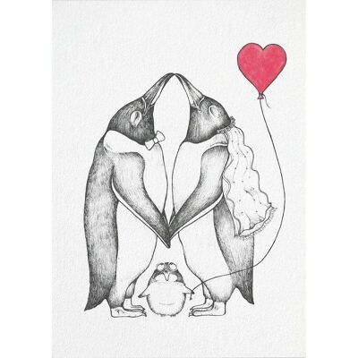 Postal [papel de bambú] - amor pingüino