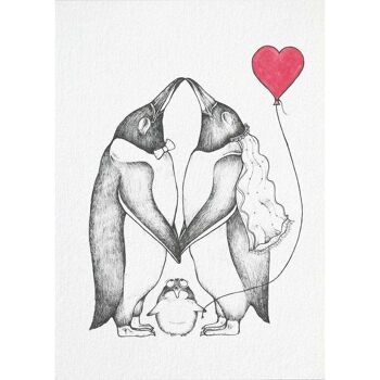 Carte postale [papier bambou] - amour pingouin 1
