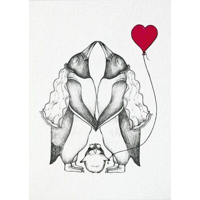 Postcard [bamboo paper] - penguin love - lesbian