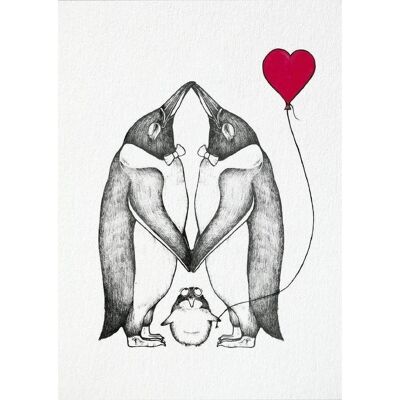 Postal [papel de bambú] - amor pingüino - gay