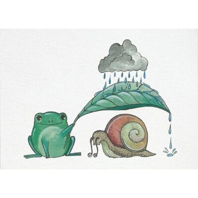 Postcard [bamboo paper] - comforter (frog and snail)
