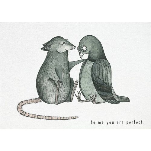 Postkarte [Bambuspapier] - You are perfect (Ratte und Taube)