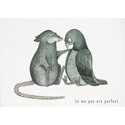 Postal [papel bambú] - Eres perfecta (rata y paloma)