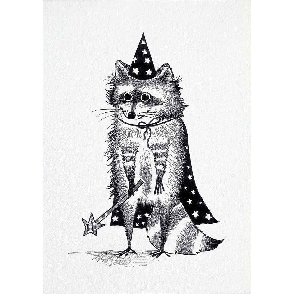 Cartolina [carta di bambù] - Zaubär (procione)