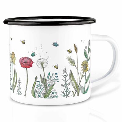 Emailletasse - Blumenwiese - 300ml