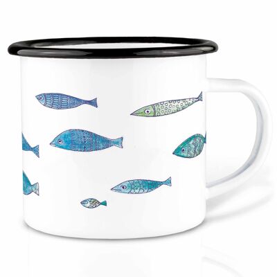 Enamel cup - school of fish - 300ml