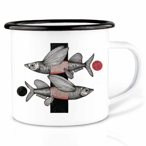 Emailletasse - Fliegende Fische - 300ml