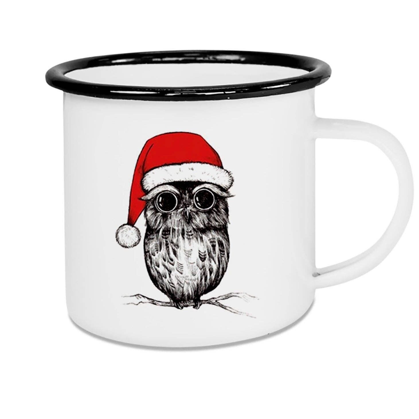 Emailletasse - Weihnachtseule - 500ml