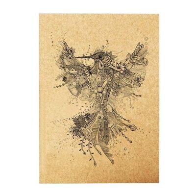 Carnet [papier recyclé] - fleur oiseau - DIN A5