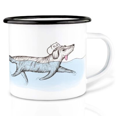 Enamel mug - The Lifeguard (dog and cat) - 300ml