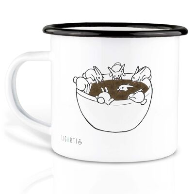 Enamel mug - coffee bunnies (raccoon and rabbit) - 300ml