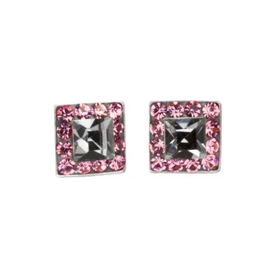 Clous d'oreilles Valentina en argent 925 rose clair-diamant noir