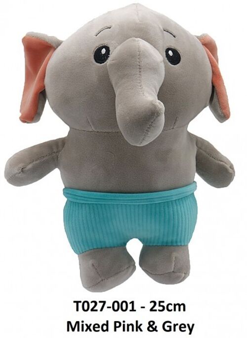 T027-001 Plush Elephant - Mixed Pink and Grey - 25cm