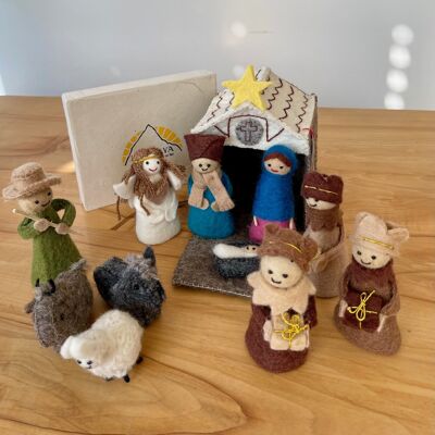 Nativity scene with colorful figures