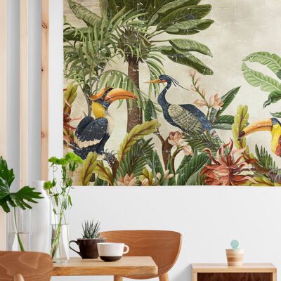 Tropical birds and palm tree on Papier Froissé (Wrinkled paper)