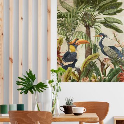 Tropical birds and palm tree on Papier Froissé (Wrinkled paper)