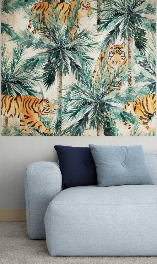 Bengali Tigers & Palm Trees on Papier Froissé (Wrinkled paper)