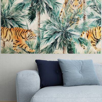Tigres du Bengale et palmiers sur Papier Froissé (Papier froissé)