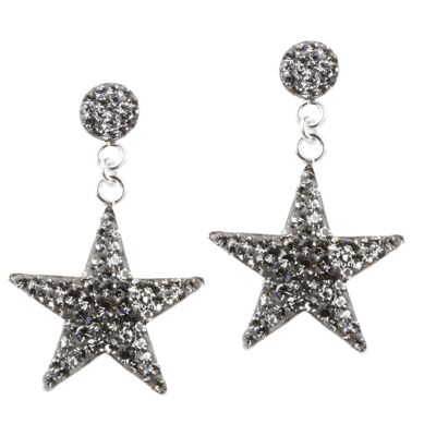 Earrings Big Stars 925 silver black diamond