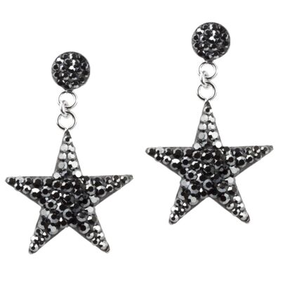 Earrings Big Stars 925 silver hematite
