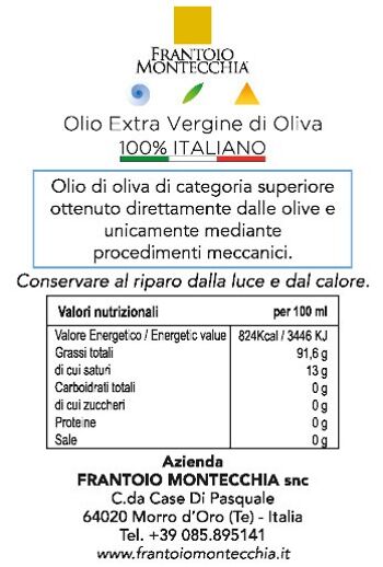 Huile d'olive extra vierge de l'Italien Oliva Frantoio Montecchia Étain 0,250 Lt. 2