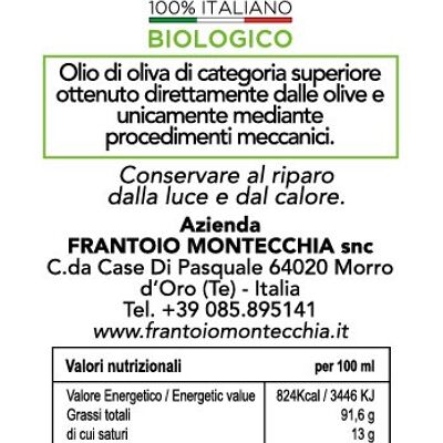 E. V. Italian Olive Oil Frantoio Montecchia 0.250 Lt. Bottle