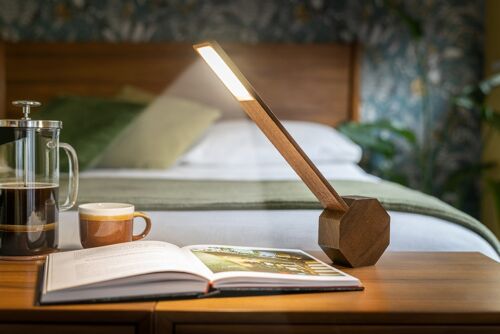 Octagon One Plus Portable Alarm Clock Desk Light natural walnut wood