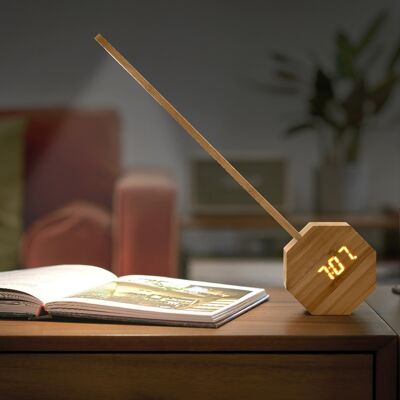 Octagon One Plus Sveglia portatile da scrivania Luce in legno di bambù naturale
