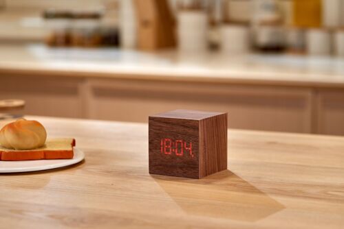 Cube Plus Clock  natural walnut wood