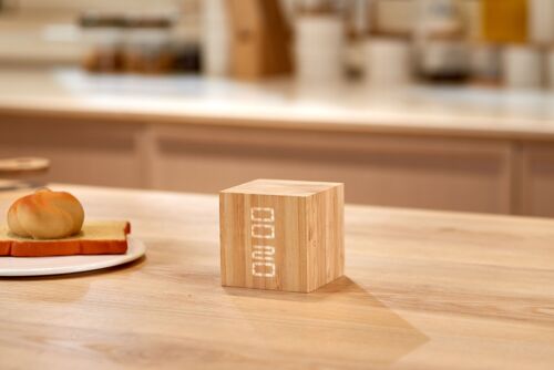 Cube Plus Clock  natural Bamboo wood