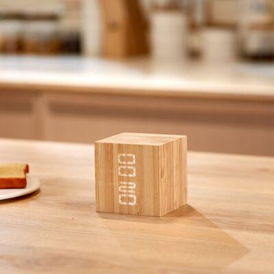 Cube Plus Clock  natural Bamboo wood