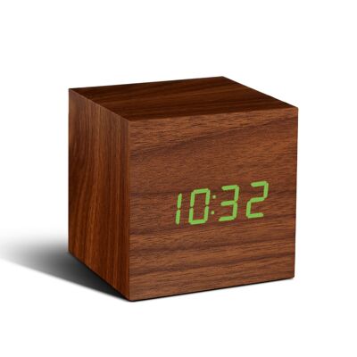 Horloge cube en bois Click (notre horloge cube classique originale, produit le plus vendu de notre catalogue depuis 2011) Noyer/LED verte