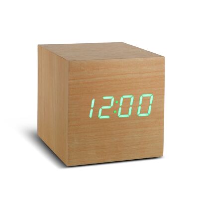 Horloge cube en bois Click (notre horloge cube classique originale, produit le plus vendu de notre catalogue depuis 2011) Hêtre / LED verte