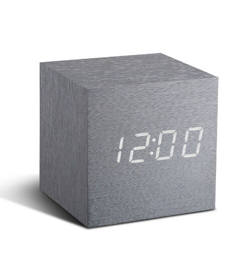 Wooden Cube Click Clock                          (our original classic cube clock, best selling product in our catalog since 2011)  Aluminium / White LED
