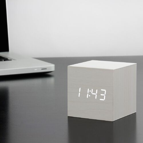Wooden Cube Click Clock                          (our original classic cube clock, best selling product in our catalog since 2011)  White / White LED