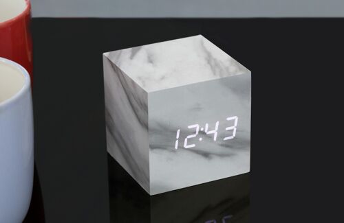 Wooden Cube Click Clock                          (our original classic cube clock, best selling product in our catalog since 2011)   Marble / White LED