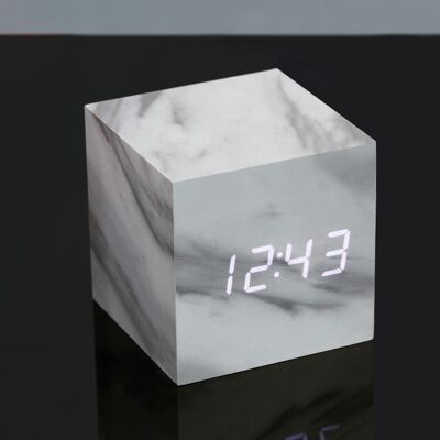 Wooden Cube Click Clock                          (our original classic cube clock, best selling product in our catalog since 2011)   Marble / White LED